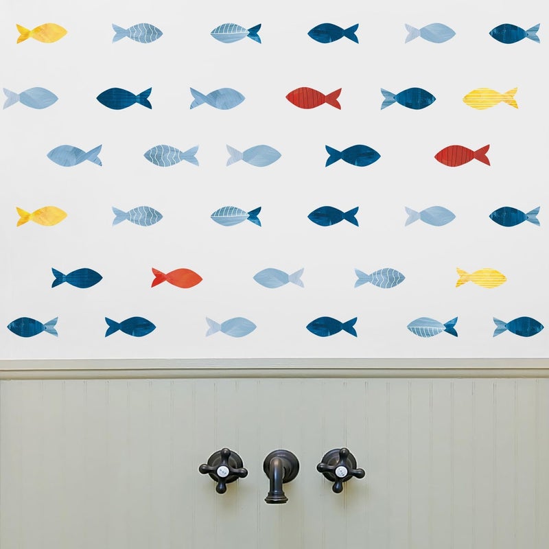 Kasubeso 80 Pcs Creative Ocean Fish Wall Decals, Peel and Stick Blue Fish Wall Stickers, Vibrant Sea Life Watercolor Fishing Wall Decor for Kids Room Nursery Bedroom Playroom Classroom - Image 5